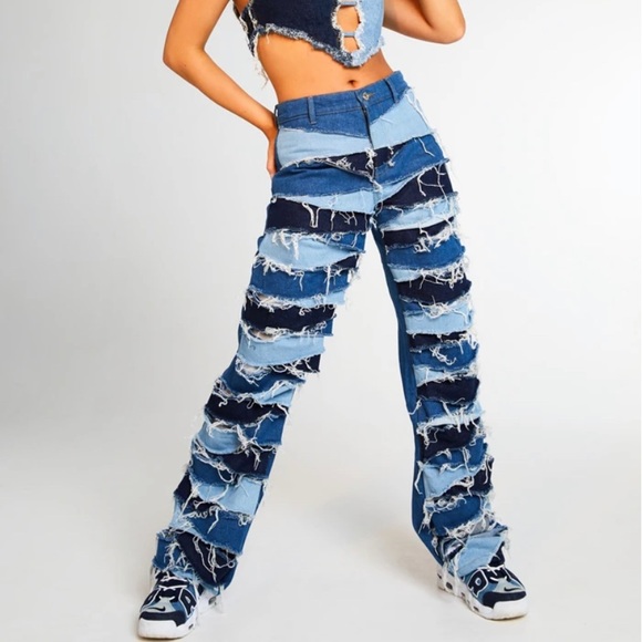 Jaded London Shredded Denim Patchwork Jeans